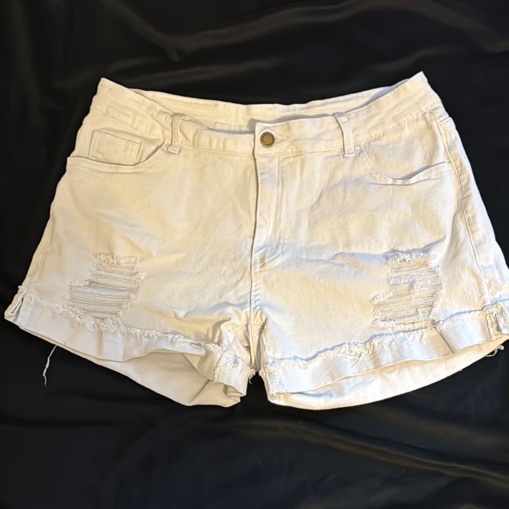 Women's White Distressed Denim Shorts